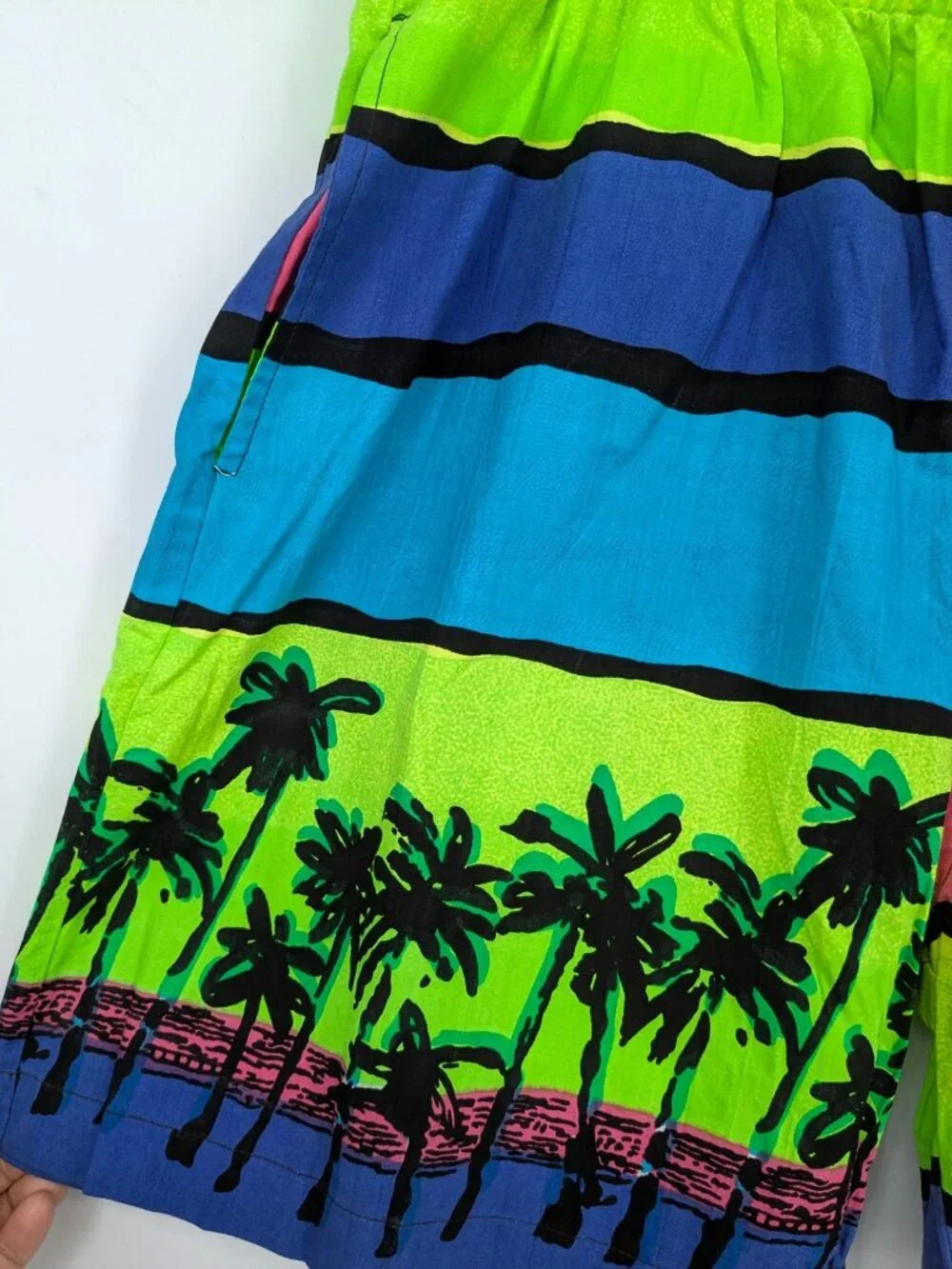 Vtg‎ Pacific Scene Neon Striped Swim Trunks Tropical Y2K Palm Beach Retro XLarge